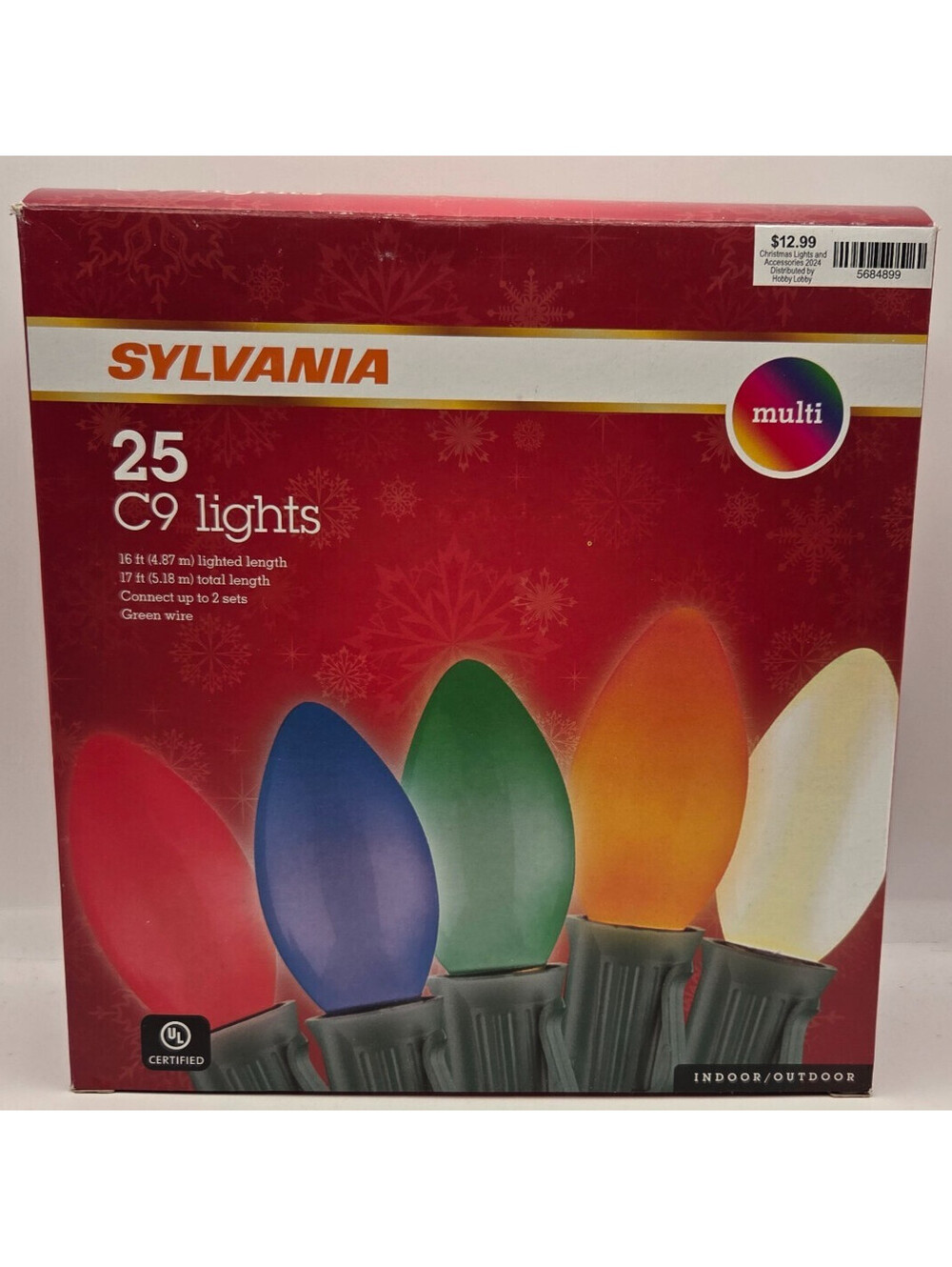 Sylvania 25 C9 Multicolor Christmas Lights Green Wire Indoor Outdoor NIB